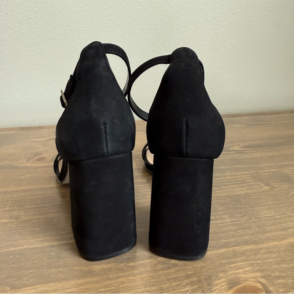 Steve Madden Womens 9 Black Dillion Ankle Strappy‎ Nubuck Block Heel Sandals - Picture 5 of 9